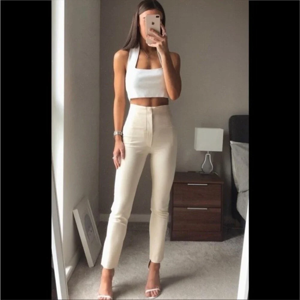 Zara Cream High-Waist Skinny Pants - Picture 3 of 16
